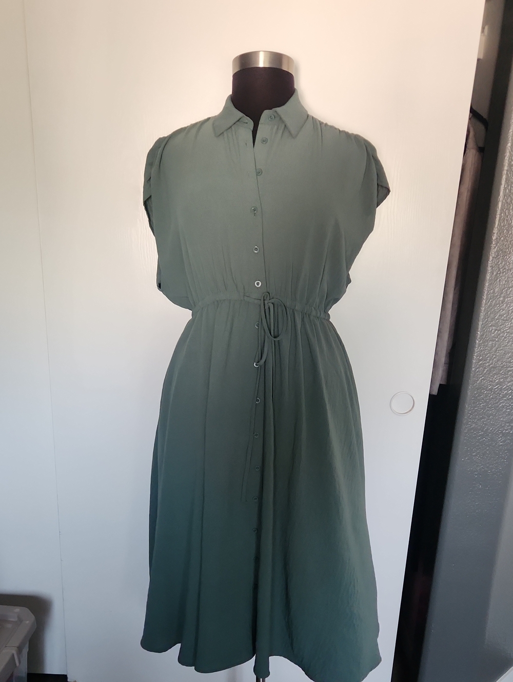 torrid Olive Green Button-Front Midi Dress with Tie Waist